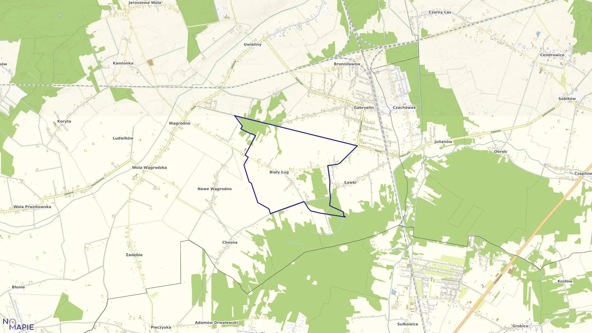 Mapa obrębu BIAŁY ŁUG w gminie Prażmów