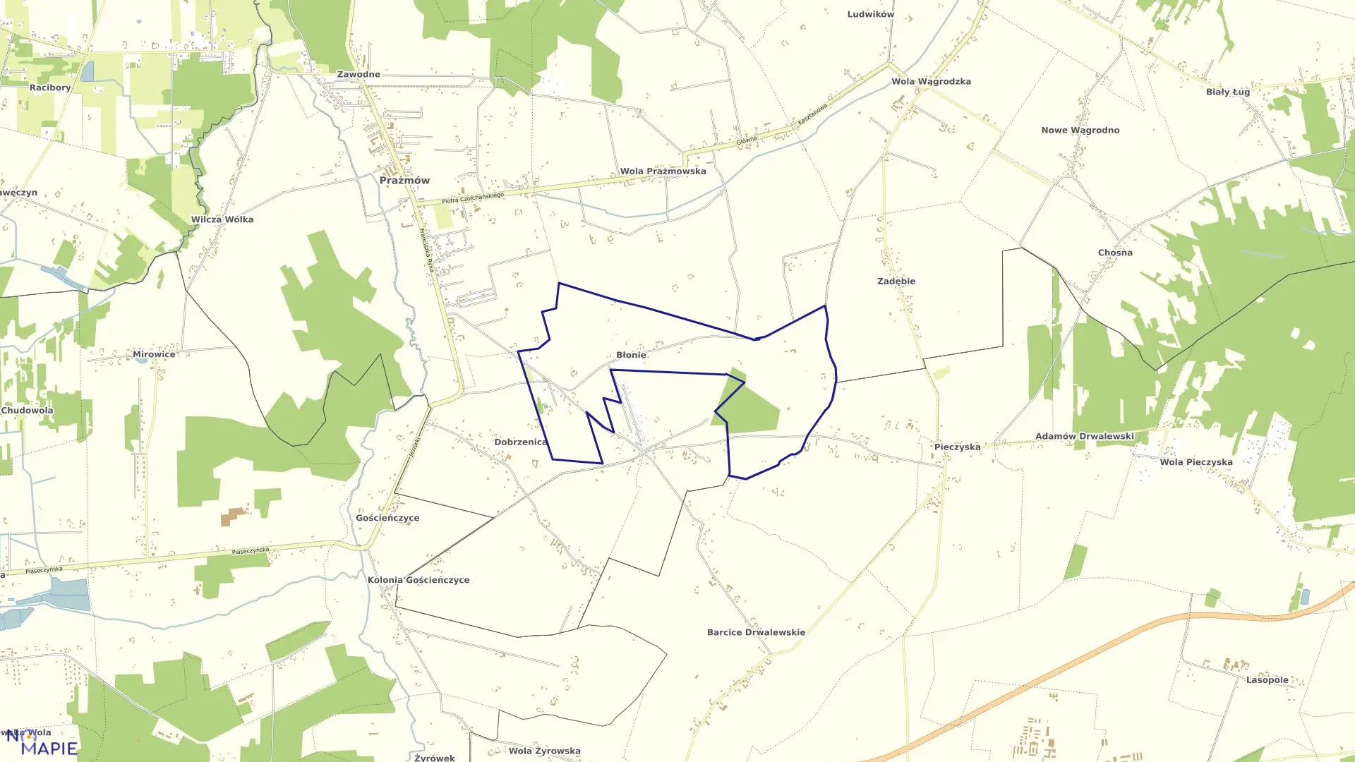Mapa obrębu BŁONIE w gminie Prażmów