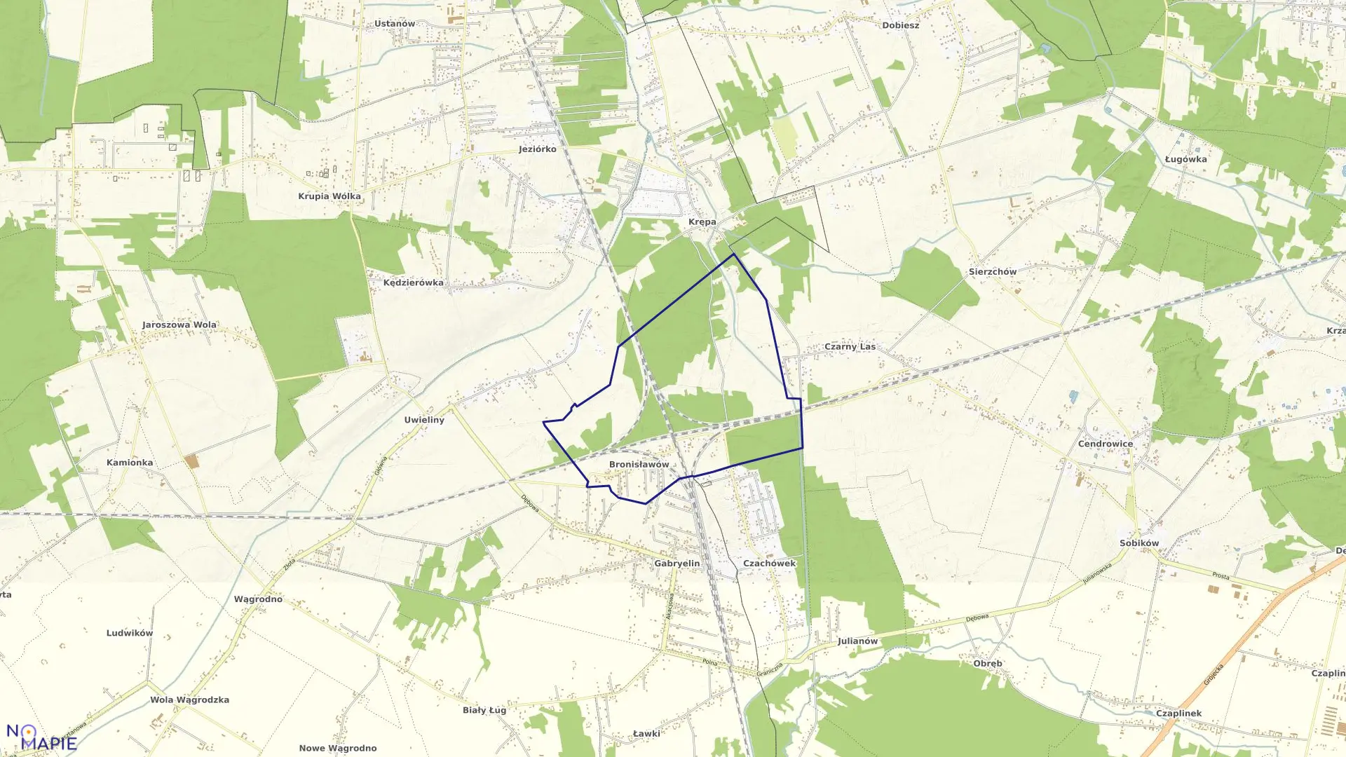 Mapa obrębu BRONISŁAWÓW w gminie Prażmów