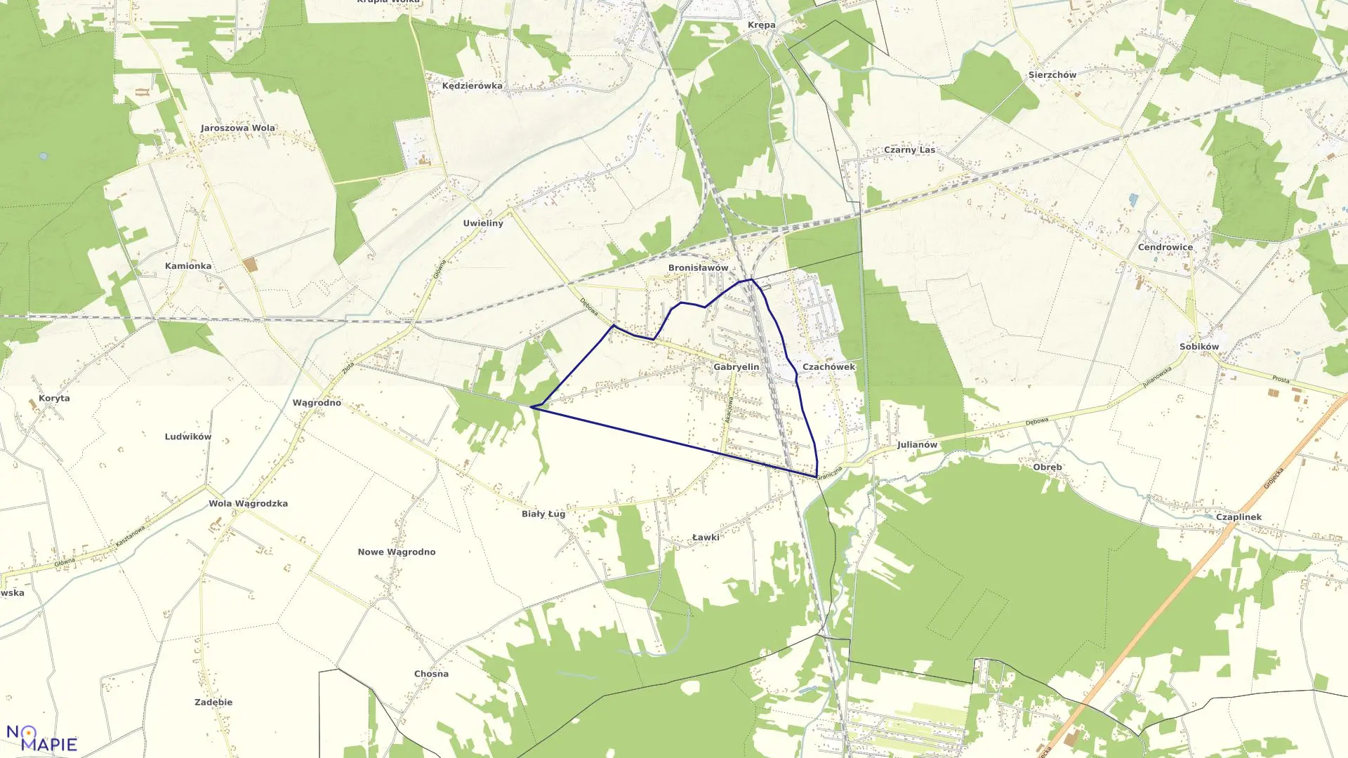 Mapa obrębu GABRYELIN w gminie Prażmów