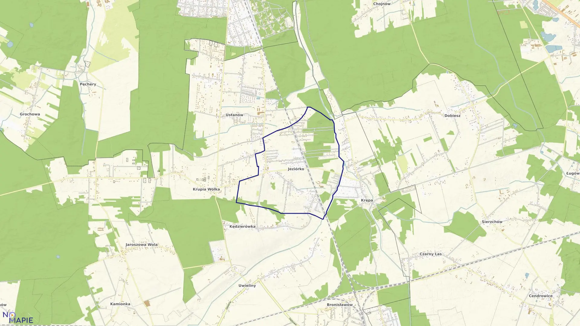 Mapa obrębu JEZIÓRKO-USTANÓWEK w gminie Prażmów