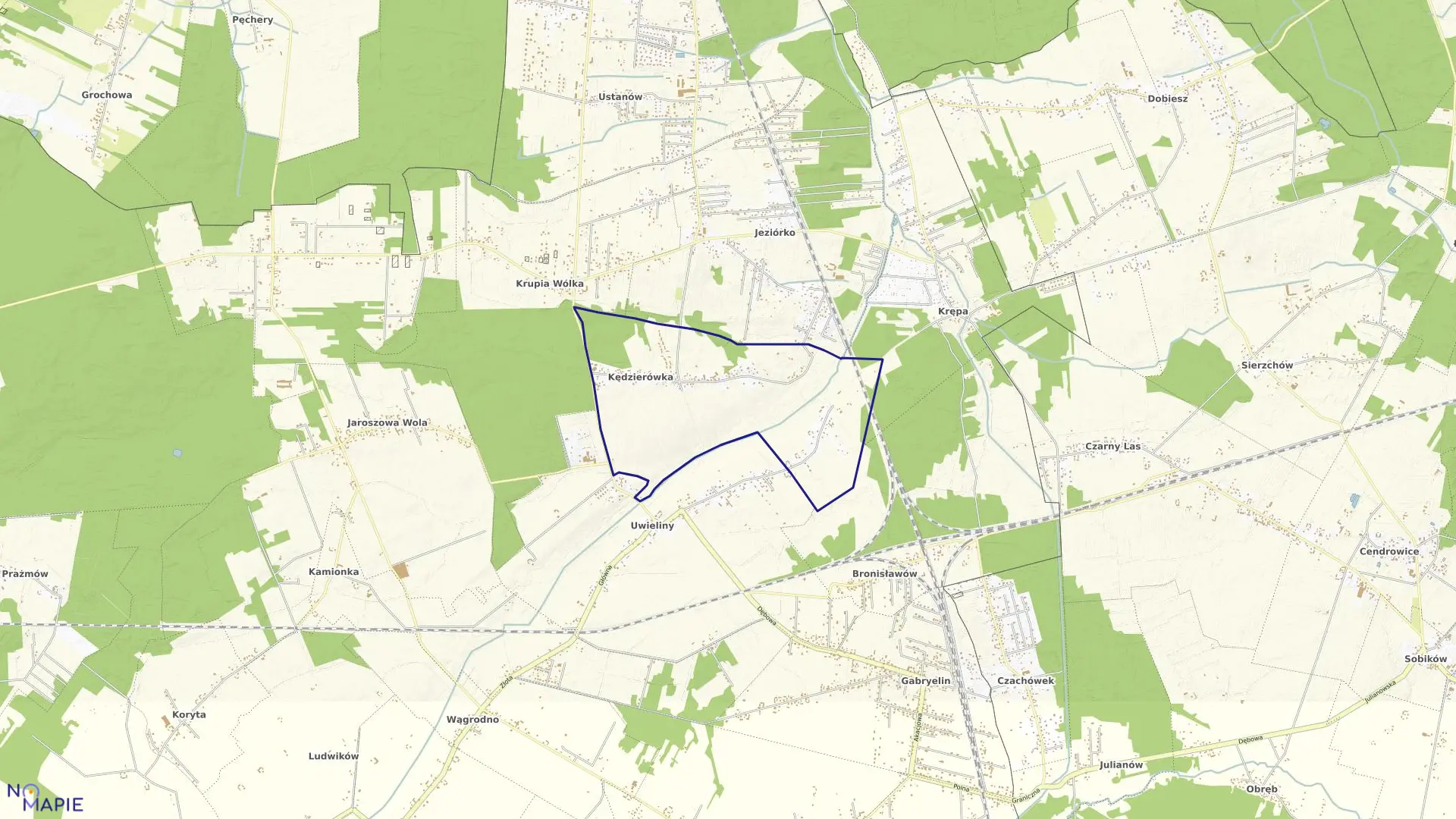 Mapa obrębu KĘDZIERÓWKA w gminie Prażmów