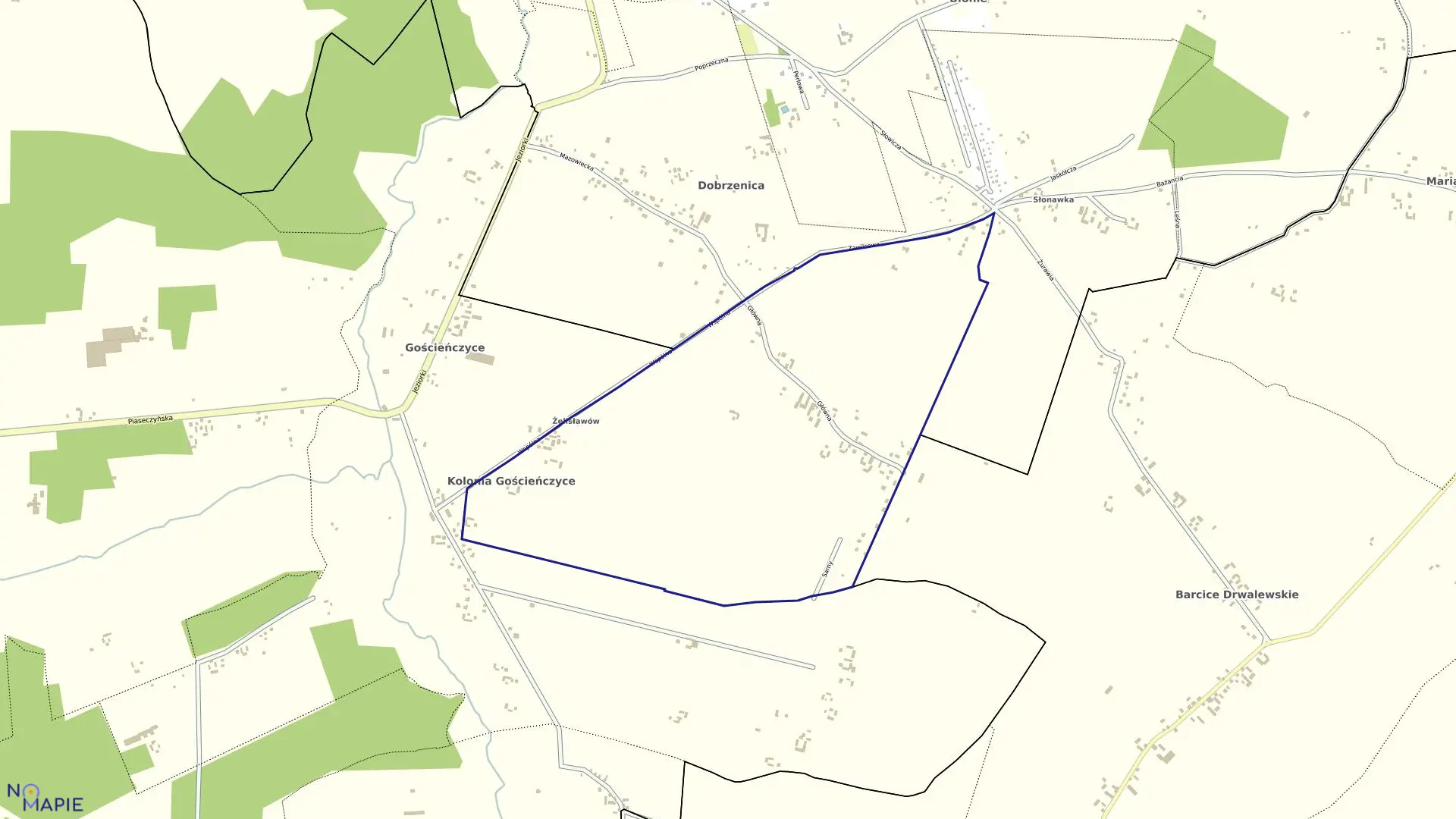 Mapa obrębu KOLONIA GOŚCIEŃCZYCE w gminie Prażmów