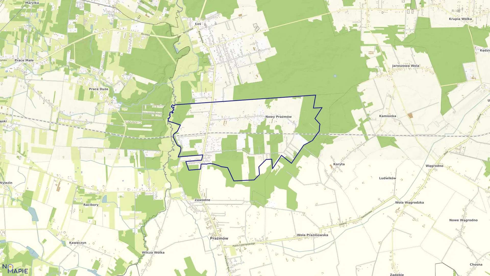 Mapa obrębu NOWY PRAŻMÓW w gminie Prażmów