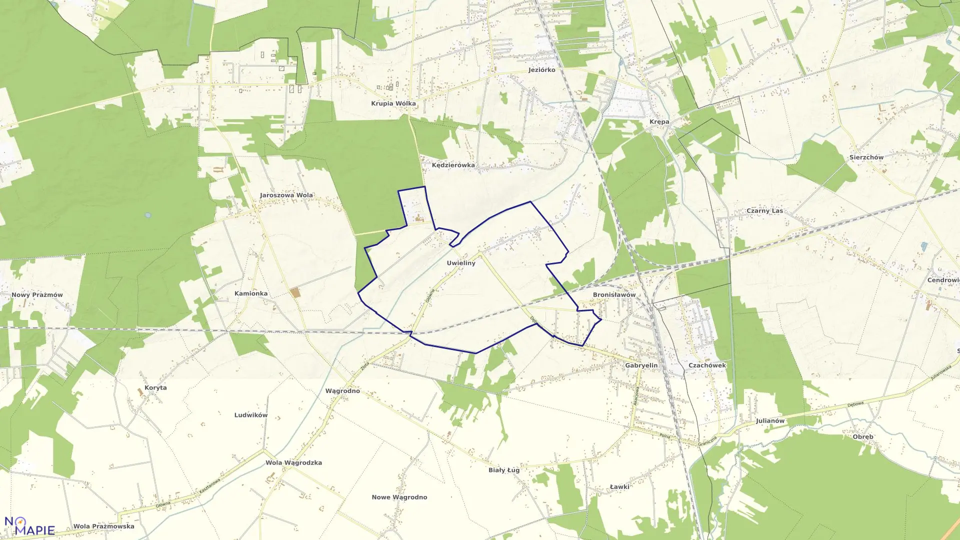 Mapa obrębu UWIELINY w gminie Prażmów