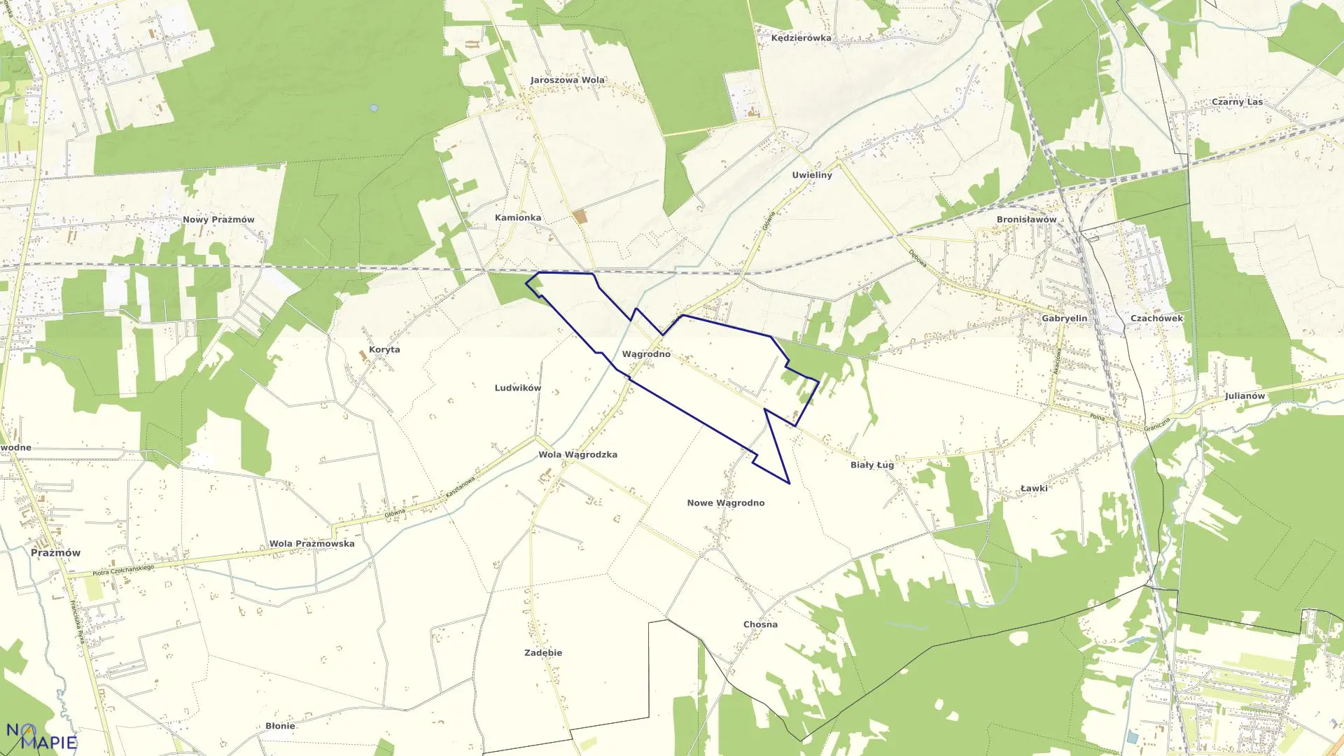 Mapa obrębu WĄGRODNO w gminie Prażmów