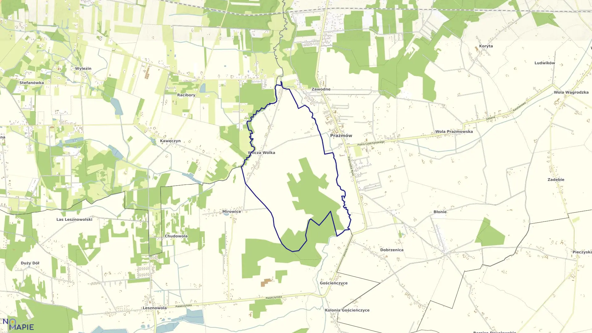 Mapa obrębu WILCZA WÓLKA w gminie Prażmów