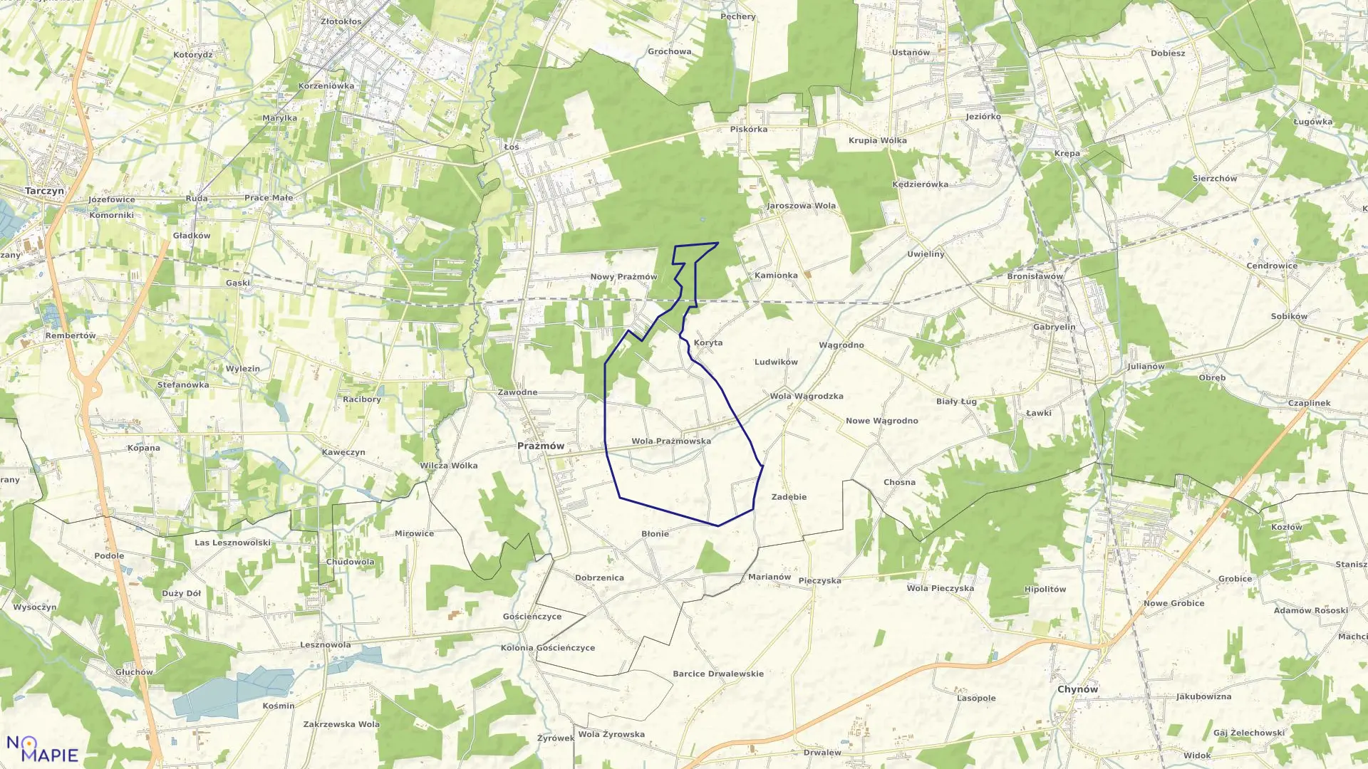 Mapa obrębu WOLA PRAŻMOWSKA w gminie Prażmów